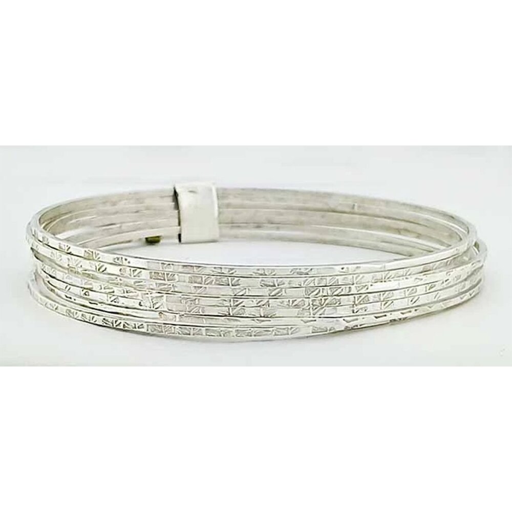 Set Of 7 Bangles Bracelet Solid .925 Sterling Silver